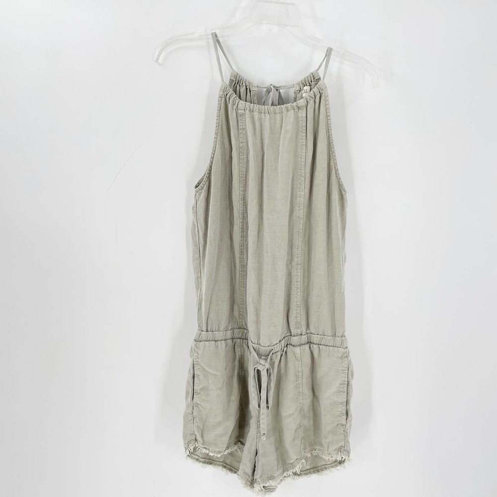 Revolve Bella Dahl Linen Blend Tie Waist Romper in Desert Olive - Picture 2 of 9